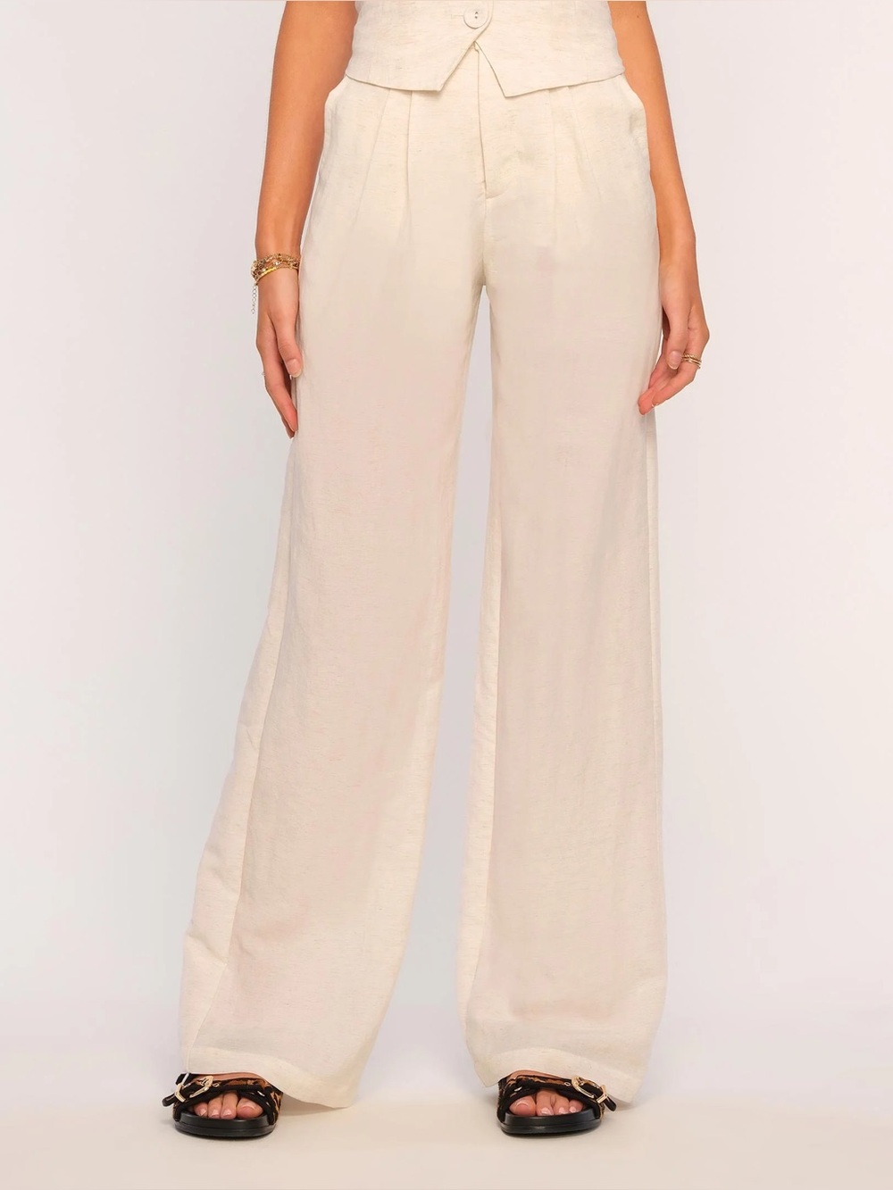 Heartloom Wide Leg Cream Linen-Blend Pants xs